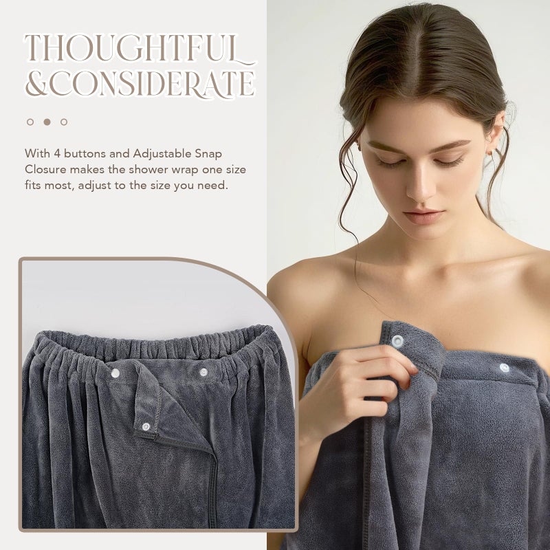 Sinland غطاء سبا نسائي من سينلاند من الألياف الدقيقة خفيف الوزن بطول الركبة مع مناشف استحمام برباط قابل للتعديل 32 بوصة × 60 بوصة رمادي - Image 4